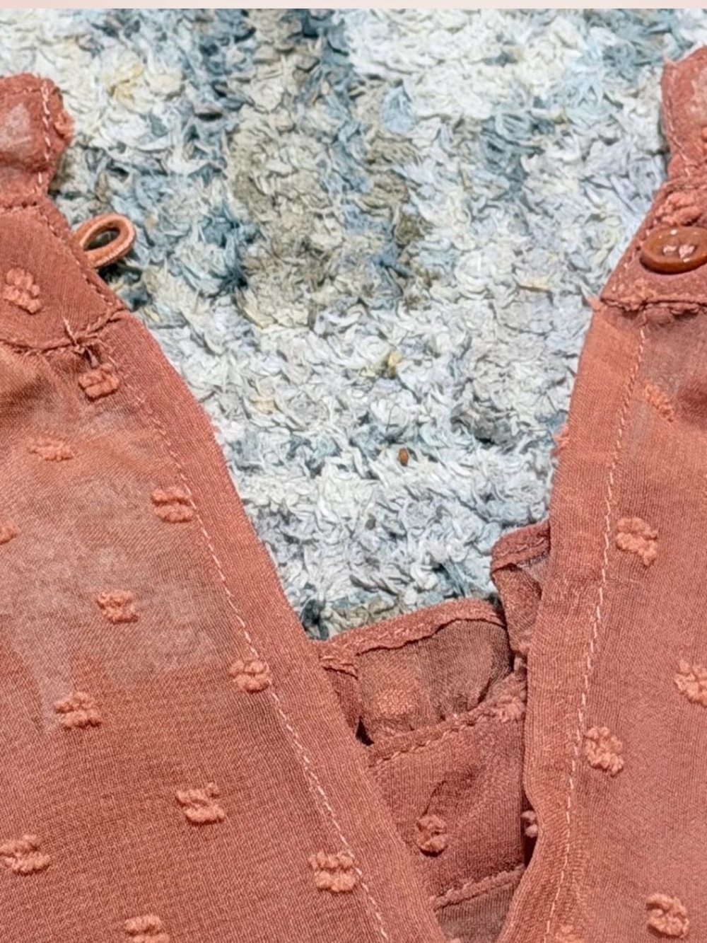 Altar'd State Rust Swiss Dot Ruffled Neck Blouse - Picture 4 of 4